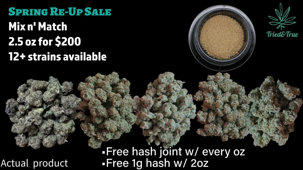 Promotional image for a medical cannabis deal: select ounces of small buds